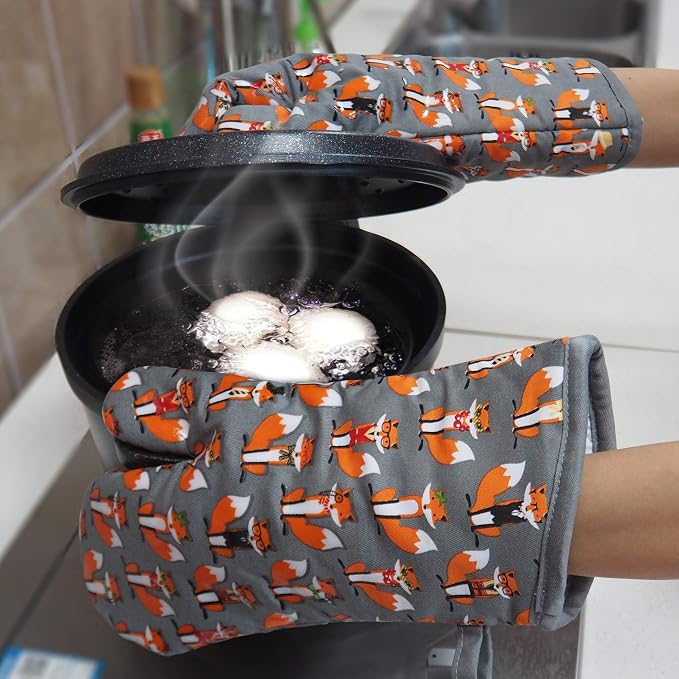 Oven Mitts Gloves 1 Pair Heat Resistant 480 ℉ Non Slip Clear Silicone Printed - Image 7