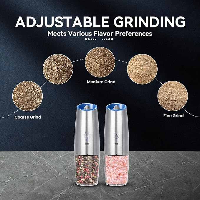 UNNEES Rechargeable Electric Salt and Pepper Grinder set of 2, gravity electric - Image 3