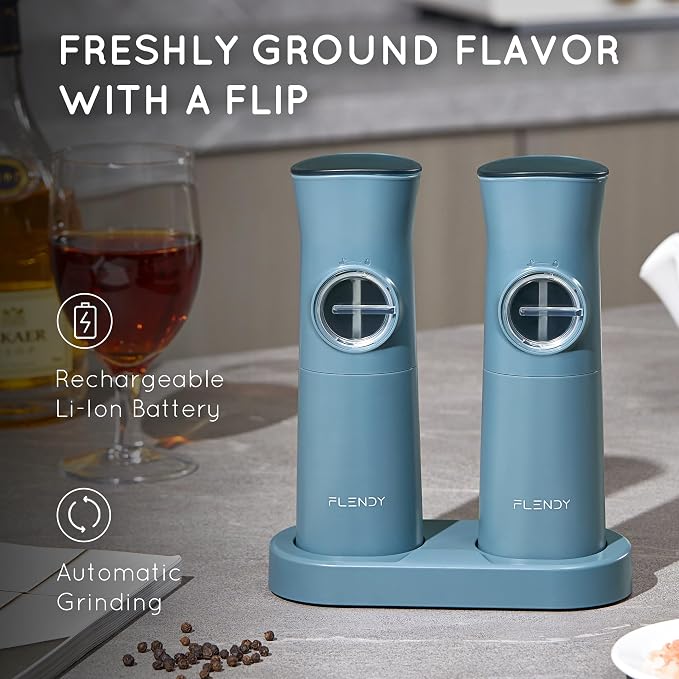Flendy Gravity Electric Salt and Pepper Grinder Set Rechargeable, Automatic - Image 2