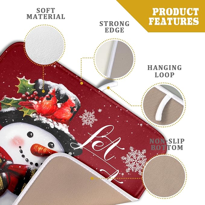 Christmas Dish Drying Mat for Kitchen Counter Snowman Let It Snow Microfiber - Image 4