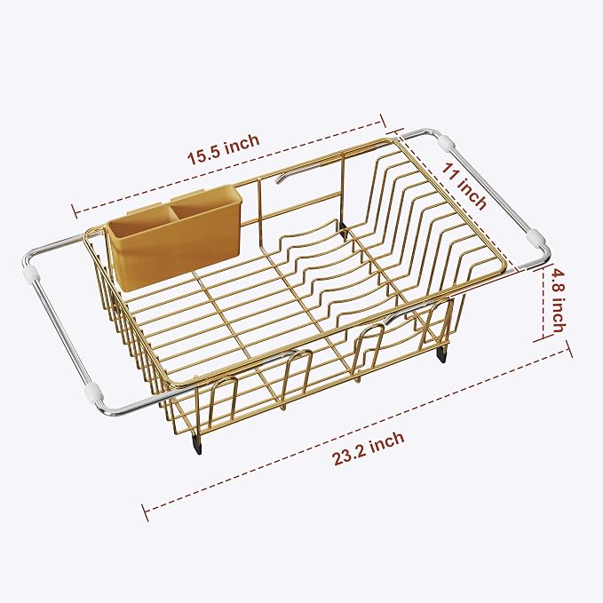 JASIWAY Gold in Sink Dish Drying Rack, Expandable Stainless Steel Small Dish - Image 7