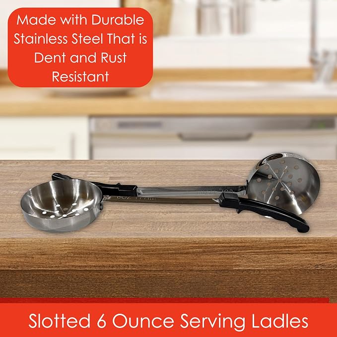6 Ounce Slotted Stainless Steel Portion Control Ladle Spoon - Image 3