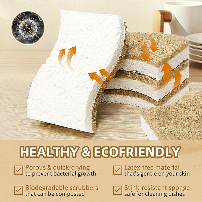 Natural Kitchen Sponges, Biodegradable & Compostable | Non-Scratch Cellulose - Image 7