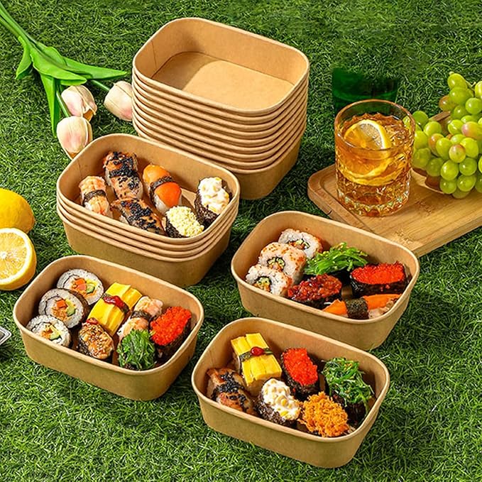 50-Pack 35oz Disposable Kraft Paper Bowls【with Lids and Forks】, Large Meal Prep - Image 9