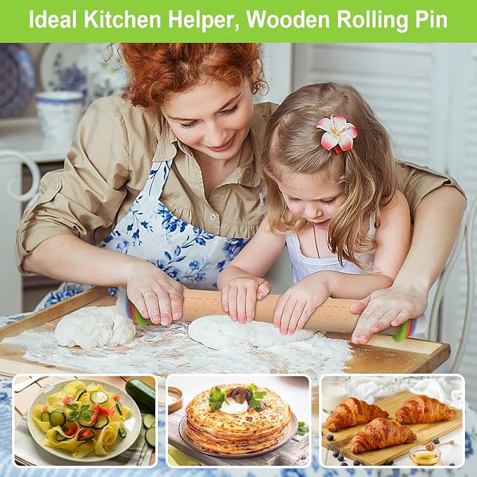 Wood Rolling Pin with Thickness Rings, Adjustable Wooden Rolling Pins - Image 6