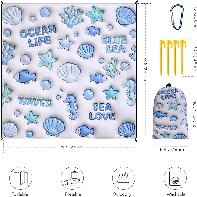 HIHOHO Beach Blanket Waterproof Sandproof Extra Large Beach Mat 79" X - Image 2