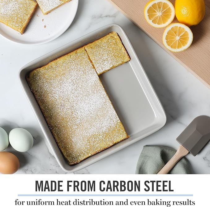 Martha Stewart Gallen 9 Inch Square Nonstick Carbon Steel Cake Pan – Cool Grey - Image 4