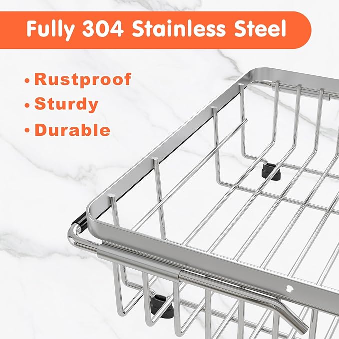 Expandable Over The Sink Dish Drainer Drying Rack In Stainless Steel Metal - Image 8