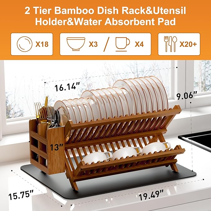 Greenual Teak Dish Drying Rack - Image 2