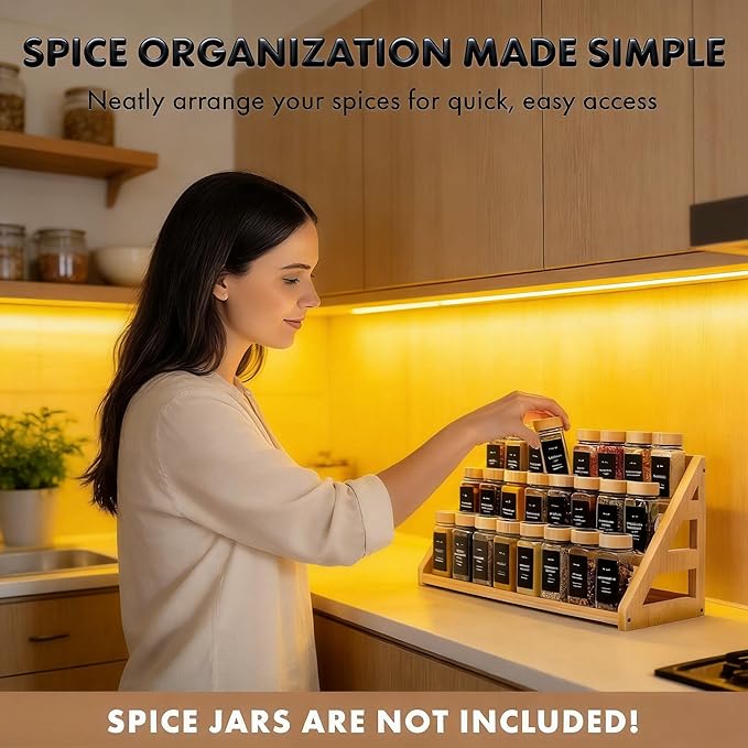 Spice Rack, Spice Organizer -3 Tier Bamboo Spice Racks, Solution - Image 6