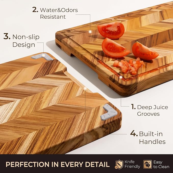 Teak Wood Cutting Board for Kitchen 24'' Extra Large End Grain Heavy Duty - Image 6