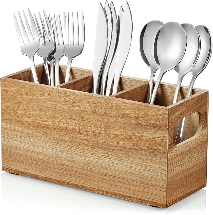 DRASTAR Silverware Holder, Acacia Wooden Utensil Caddy, Cutlery Holder by EnhanceYourDailyLife