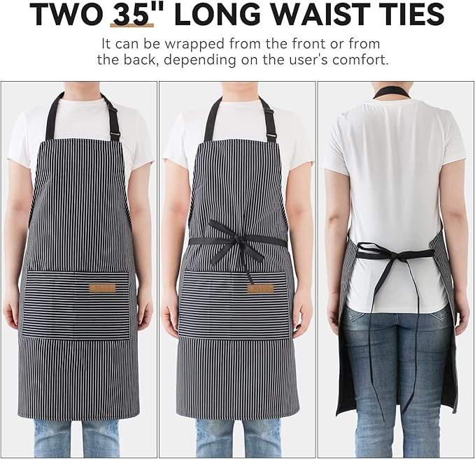 NLUS 2 Pcs Kitchen Cooking Aprons, Poly/Cotton Blend Adjustable Soft Bib Stripe - Image 6
