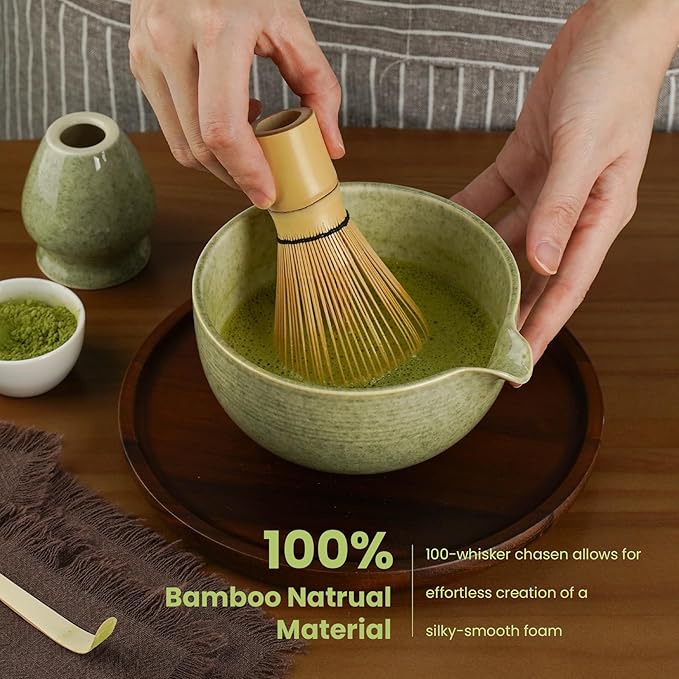 Matcha Whisk Set, Ceramic Bowl Matcha Kit & Handcrafted Bamboo Chasen, Complete - Image 4