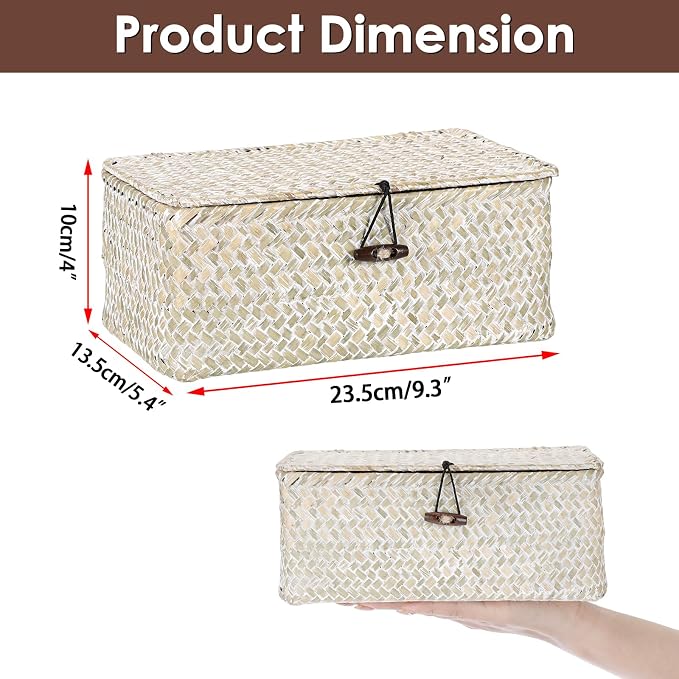 Sumnacon Wicker Basket with Lid Rectangle Woven Baskets - Image 3