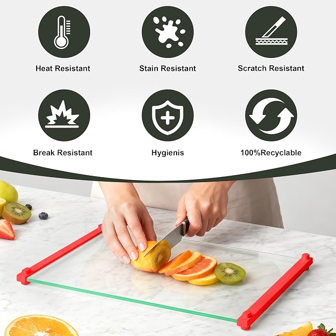 2PCS Glass Cutting Board with Silicone Grip, 80% Stronger Shatter Resistance - Image 6
