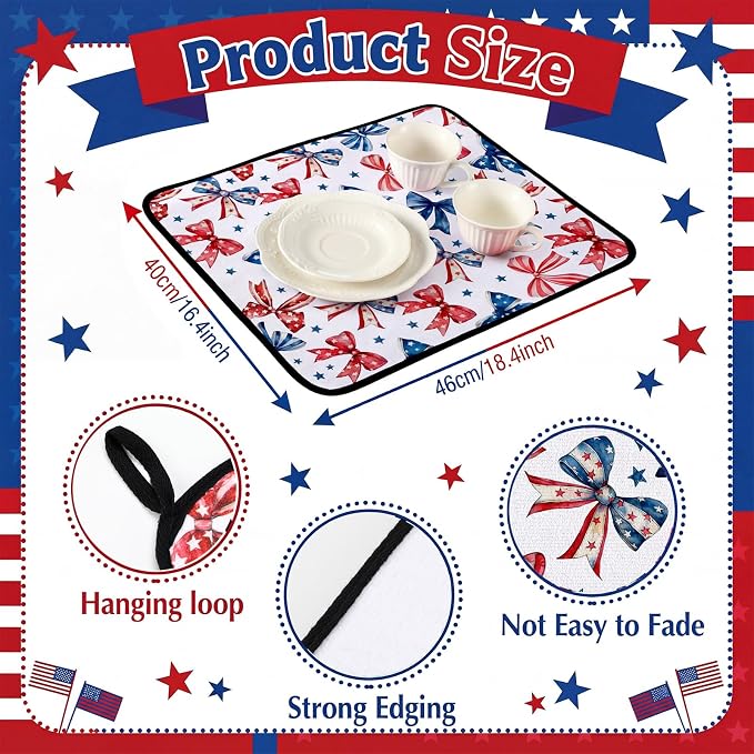Breling Patriotic Dish Drying Mat 4th of July Kitchen Drying Mat 16 x 18 Inch - Image 3