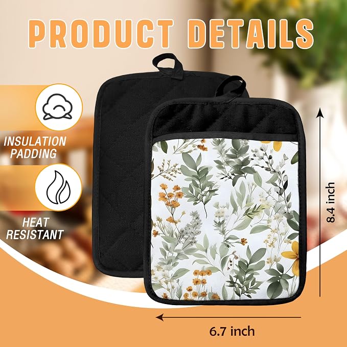Sage Green Leaf Floral Pot Holders - Image 2