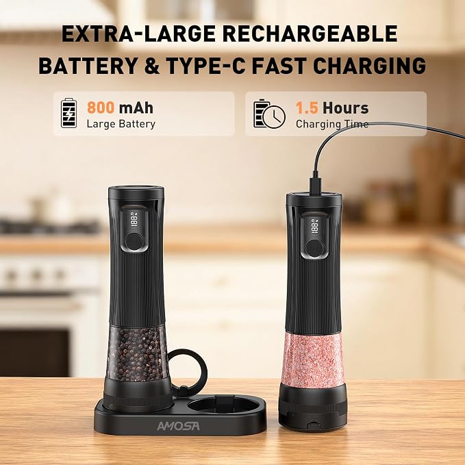 Electric Salt and Pepper Grinder Set, Upgrade 2-Speed Setting, External 5 - Image 5