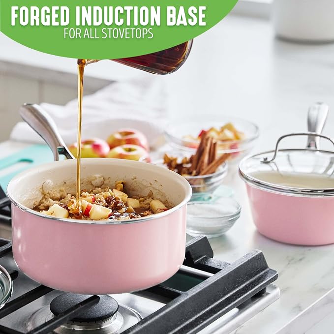 GreenLife Artisan Healthy Ceramic Nonstick, 1QT and 2QT Saucepan Pot Set - Image 2