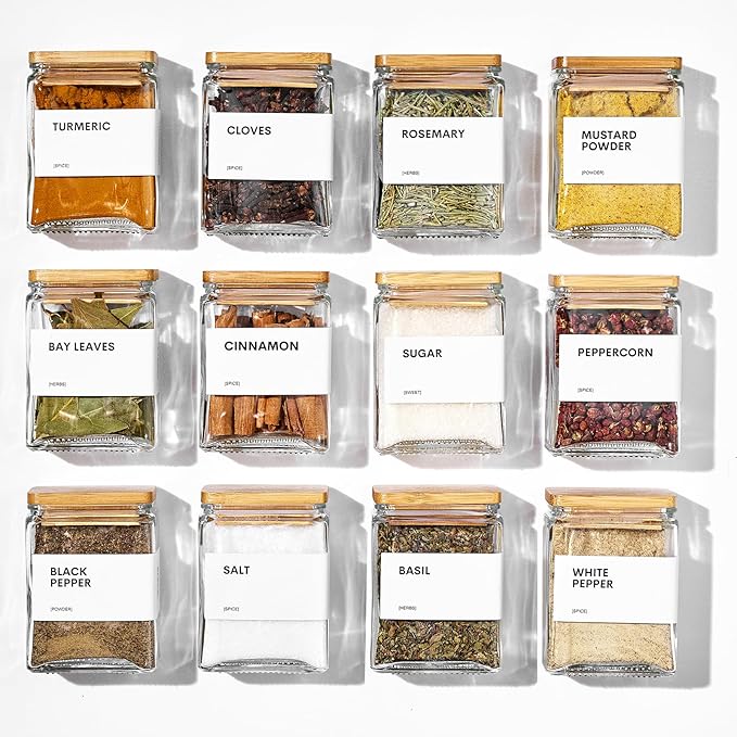 Glass Spice Jars with Bamboo Lid, 4oz Square Spice Containers by Unknown