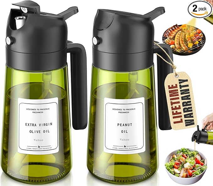Vakoo Oil Sprayer for Cooking, 2 in 1 Oil Dispenser for Kitchen, 16oz/470ml by Vakoo