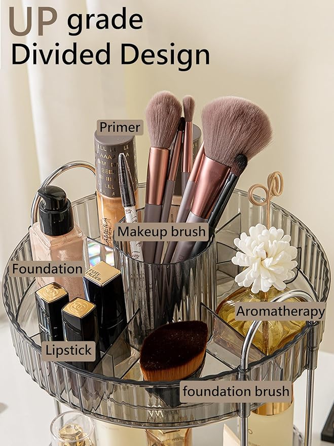Asayuee 360 Rotating Makeup Organizer, 3 Tier Large Capacity Make Up Organizers - Image 2
