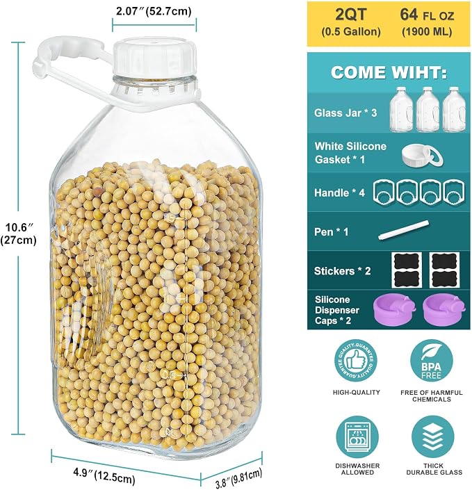 Ritayedet 3 Pack 64 Oz Heavy Duty Glass Milk Bottle - Image 2
