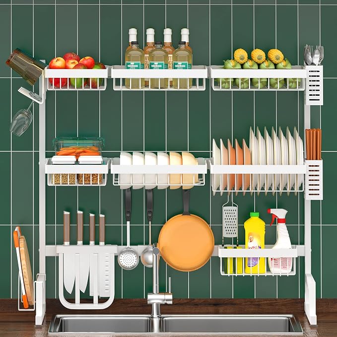PUSDON Over Sink Dish Drying Rack Stainless Steel, Adjustable Large Dish Drainer by PUSDON
