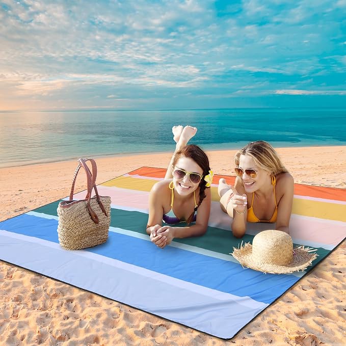 WIWIGO Beach Blanket Waterproof Sandproof Beach Mat 79" X 83"/10'x9'for 2-8 - Image 5