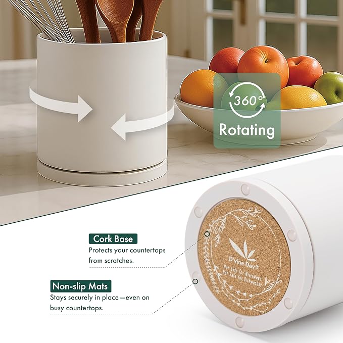 D'vine Dev 360° Rotating Utensil Holder Set – 7.2"+5" Kitchen Utensil Crocks - Image 4