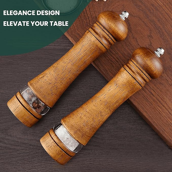 2-Piece Salt and Pepper Grinder Set, 8 Inch Wooden Salt and Pepper Mills - Image 2