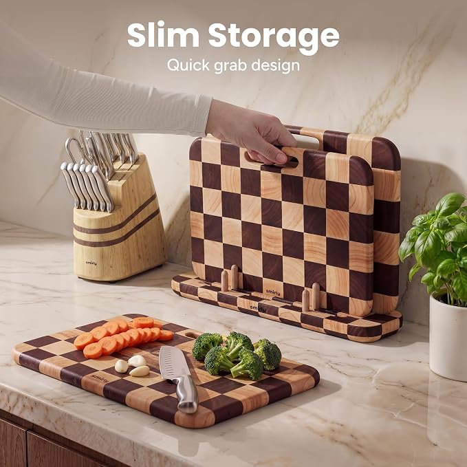 SMIRLY Wooden Cutting Boards for Kitchen, Double-Sided Cutting Board - Image 6