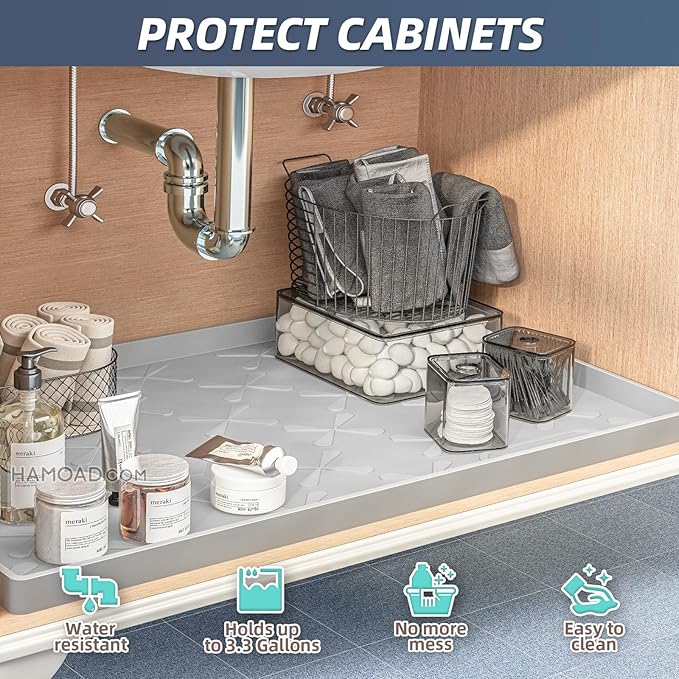 SIKADEER Waterproof Under Sink Mat 22x19, Raised Edge Silicone Mat Under Sink - Image 4