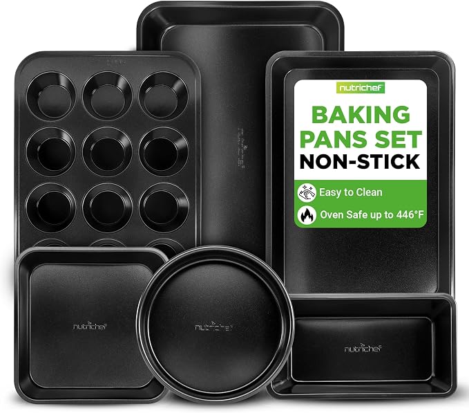 NutriChef Stackable Non-Stick Baking Pan Set – Carbon Steel Bakeware Set w/ by NutriChef%E2%84%A2Kitchen