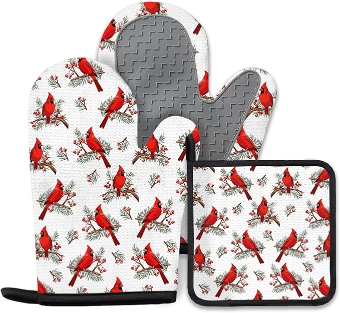 Christmas Cardinal Birds Oven Mitts and Pot Holders Sets of 3, Cardinal Birds by Unknown