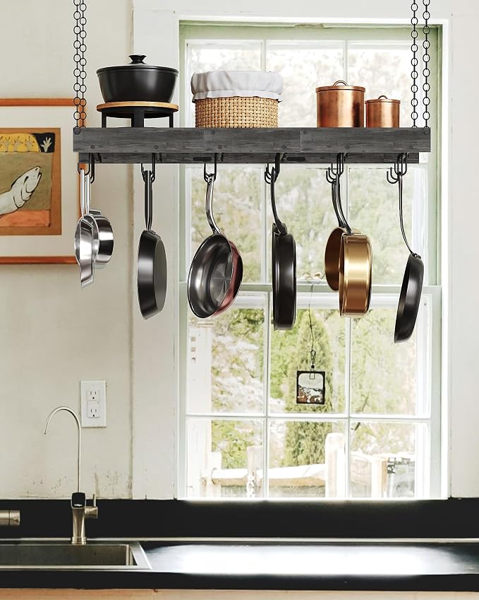 CHOEZON Hanging Pot Rack, 35.4" L x 13" W Ceiling Pot Hanger, Industrial Style - Image 6