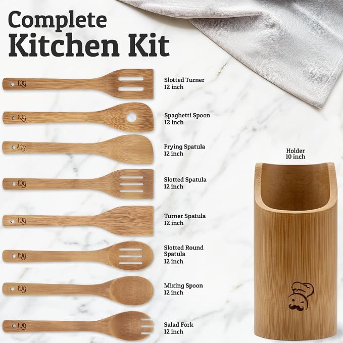 PriorityChef Wooden Spoons for Cooking, Non Scratch Bamboo Cooking Utensils - Image 3