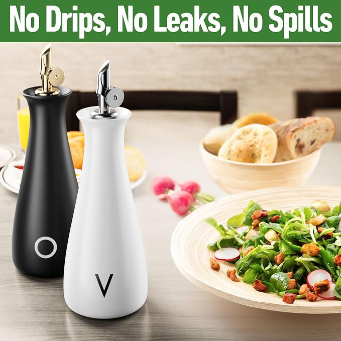 Oil and Vinegar Dispenser Set - 530 ML Capacity Matte Ceramic Leak Proof EVOO & - Image 4