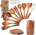 12-Piece Teak Wooden Kitchen Utensil Set – Nonstick Safe Cooking Spoons & by Renexas