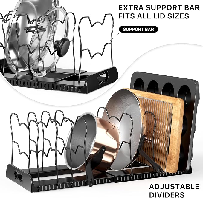 Simple Houseware Expandable Pan Organizer Rack, 10 Adjustable Compartments - Image 4