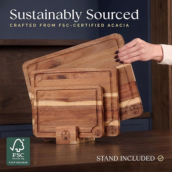 Pre-Oiled, Non Toxic 3-Piece Acacia Cutting Board Set - Image 4