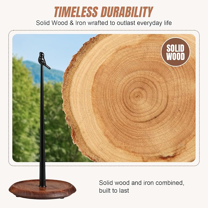 Wooden Paper Towel Holder countertop, Stylish Bird Shaped, Solid Wood Base&Iron - Image 3