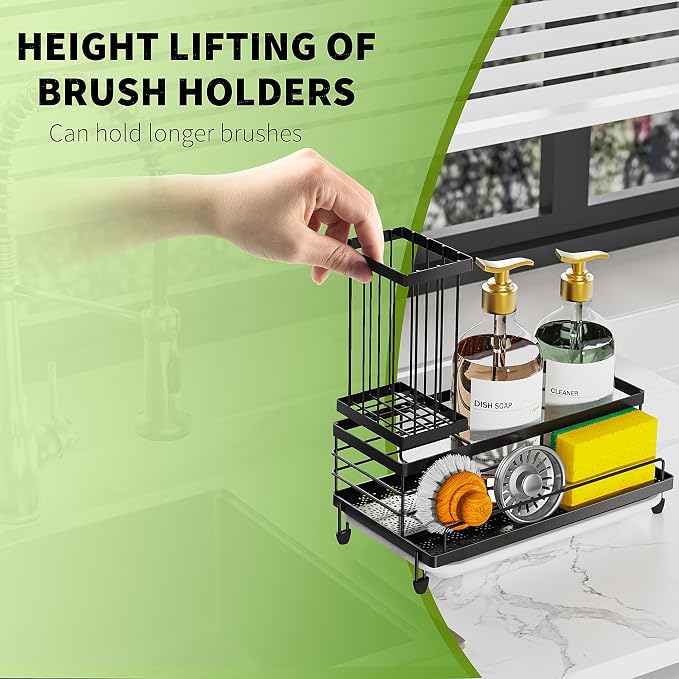 Cisily Large Capacity Kitchen Sink Caddy Organizer, Rustproof Non-Slip Sponge - Image 2