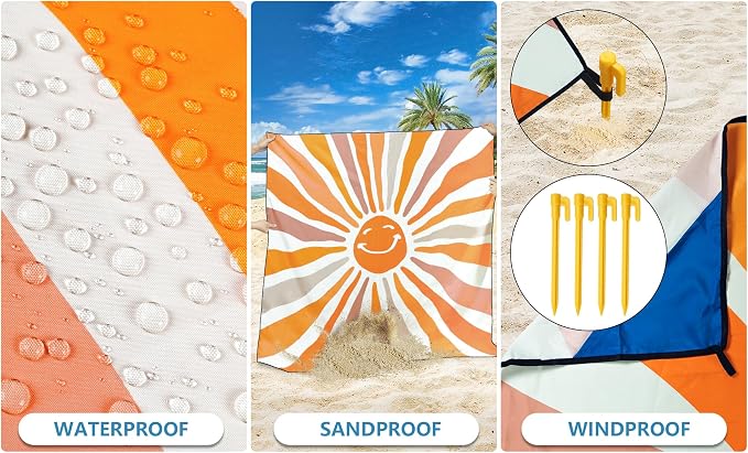 HIHOHO Beach Blanket Waterproof Sandproof Extra Large Beach Mat 79" X - Image 3