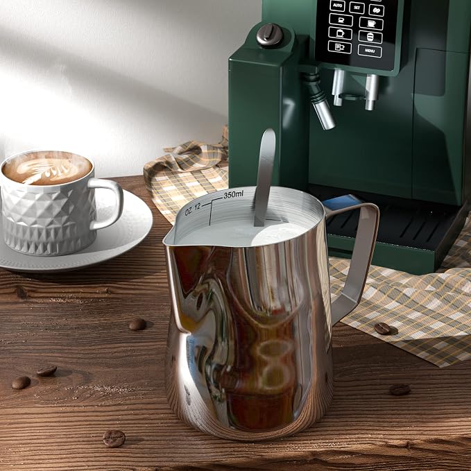 Milk Frothing Pitcher Cup, 12oz/350ML Milk Frother Cup Stainless Steel Steaming - Image 2