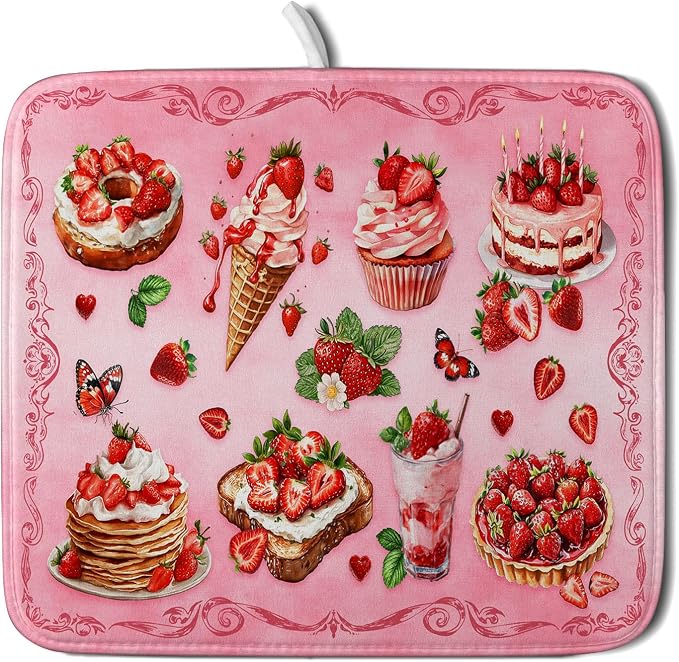 Pink Strawberry Dish Drying Mat by Giwawa