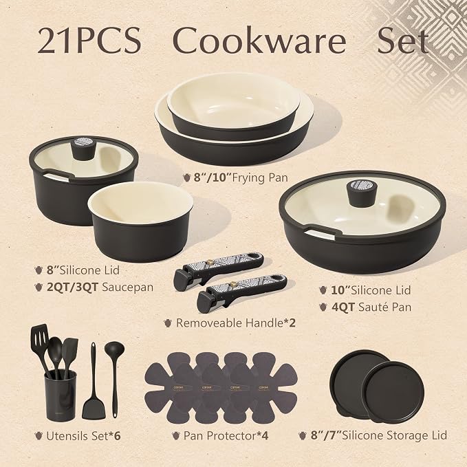 CAROTE 21-Piece Ceramic Cookware Set, Nonstick Pots and Pans Set - Image 2