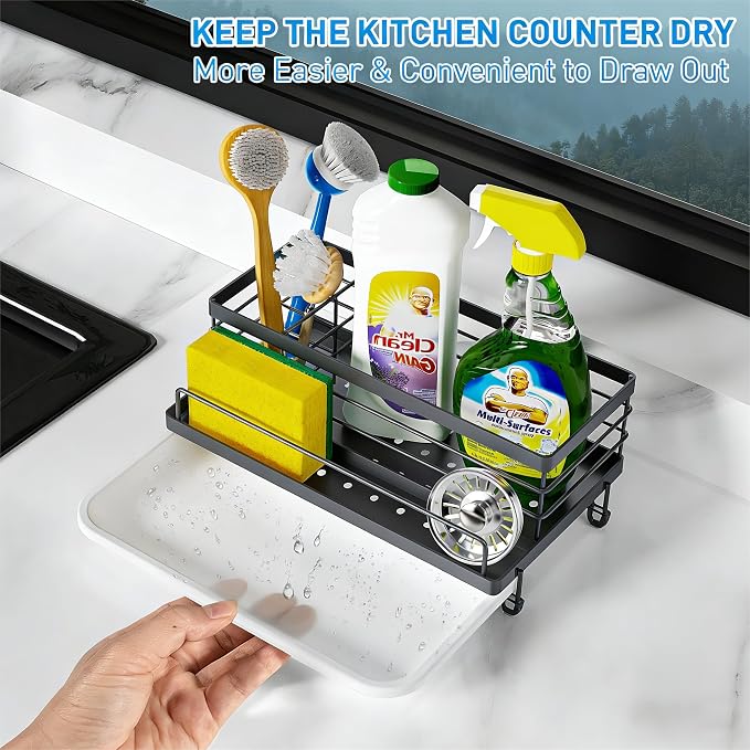 Cisily Gray Sponge Holder for Kitchen, Sink Caddy Sink Organizer Rack for - Image 3