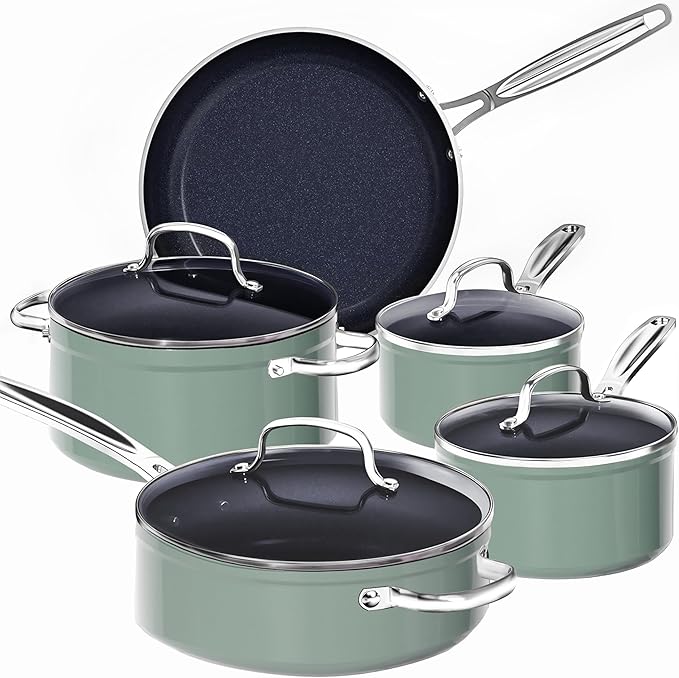 Nuwave 9pc Cookware Set Healthy Duralon Blue Ceramic Nonstick Coated, Diamond by NuWave